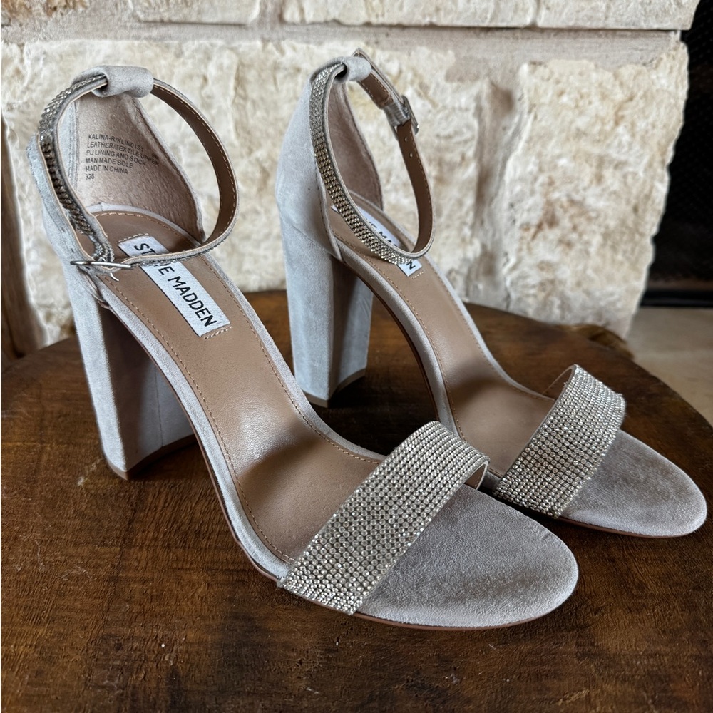 Steve Madden Taupe Rhinestone Block Heel Sandals